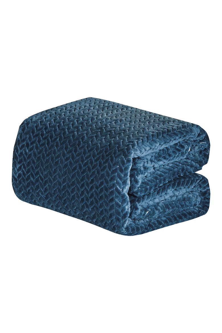 Chevron Textured Plush Throw, Main, color, BLUE
