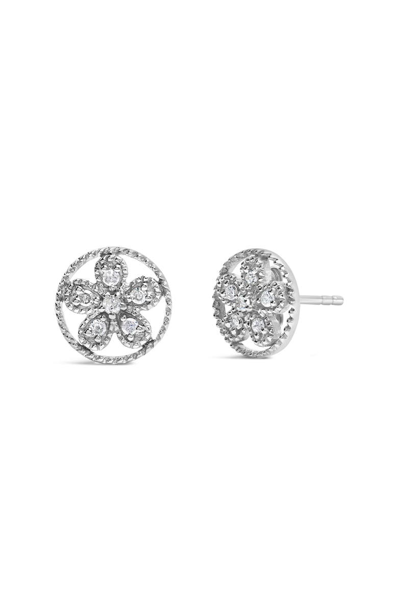 Haus of Brilliance Silver Diamond Accent Star and Wheel Milgrain Style Stud Earrings, Alternate, color, White