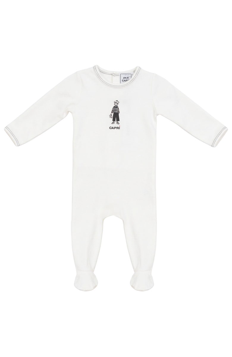 Jolie Capri Capri Artwork Long Sleeve Footed Romper, Main, color, Cream