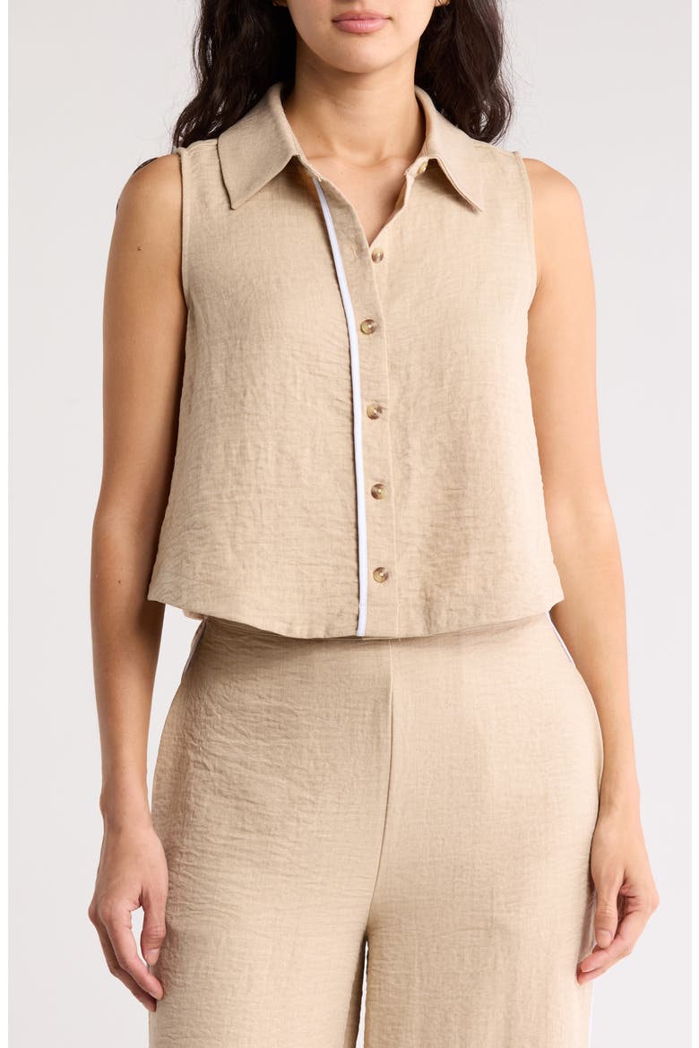 Fiji Sleeveless Button-Up Shirt, Main, color, NATURAL/ WHITE