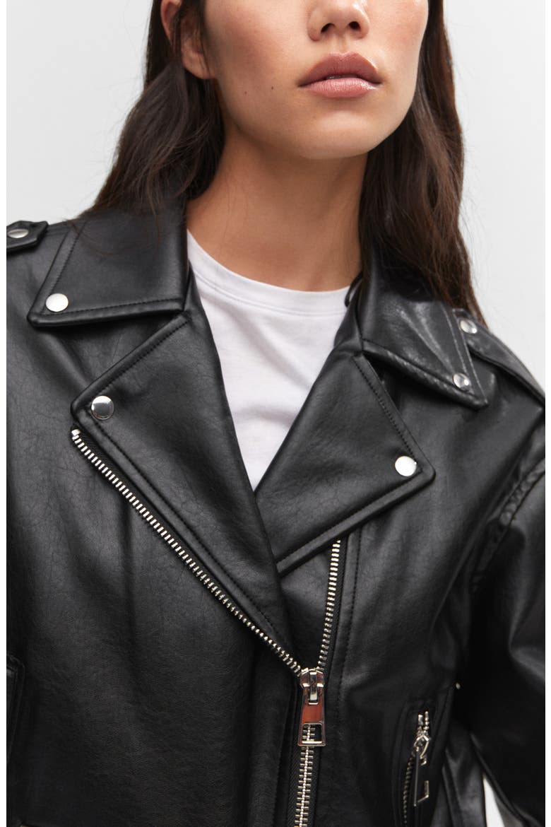 Oversize Faux Leather Moto Jacket, Alternate, color, BLACK