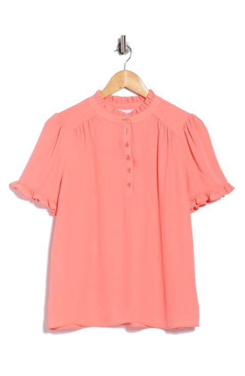 Ruffle Neck Short Sleeve Top