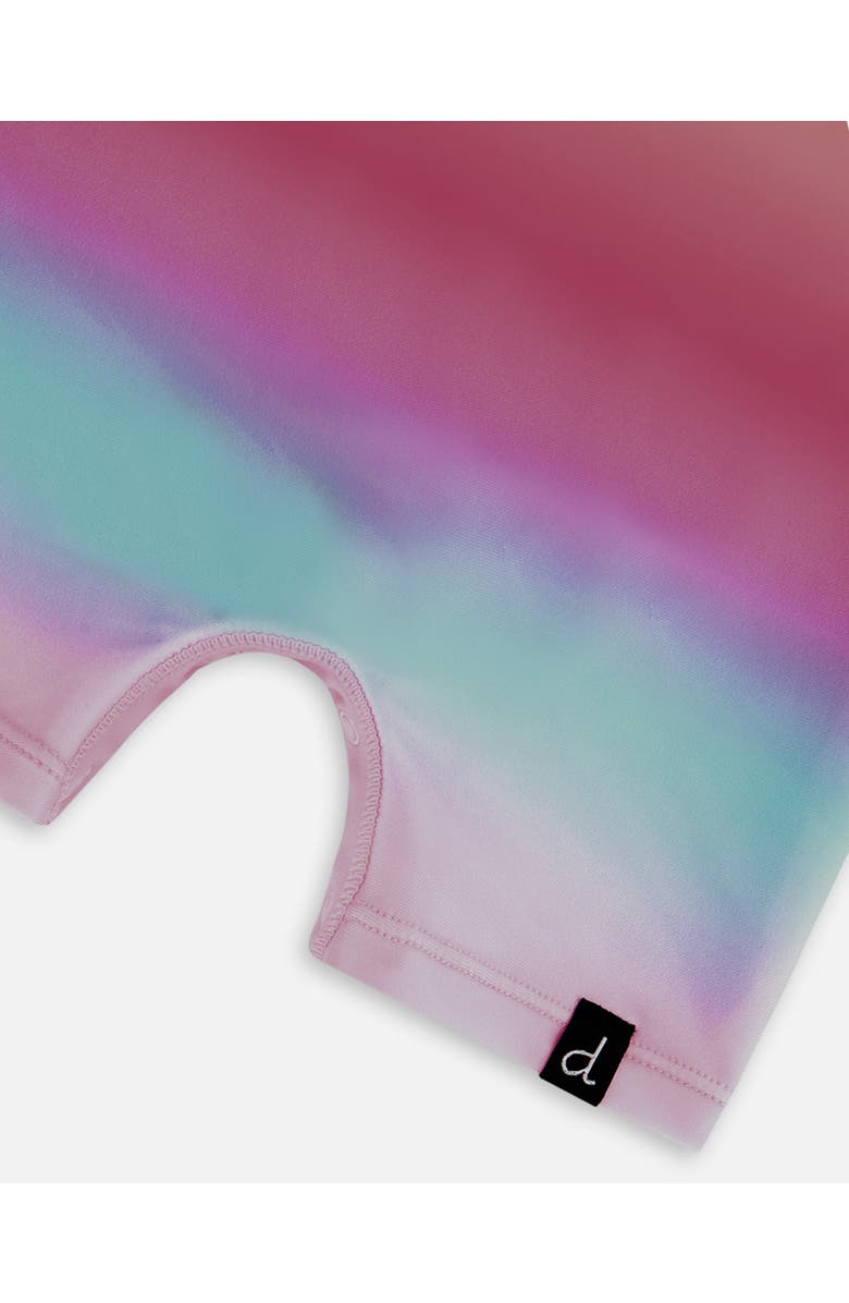 Deux par Deux Little Girl's Long Sleeve One-Piece Rashguard Pink, Orange, And Turquoise, Alternate, color, Pink, Orange, And Turquoise