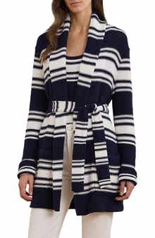 Stripe Belted Long Cardigan