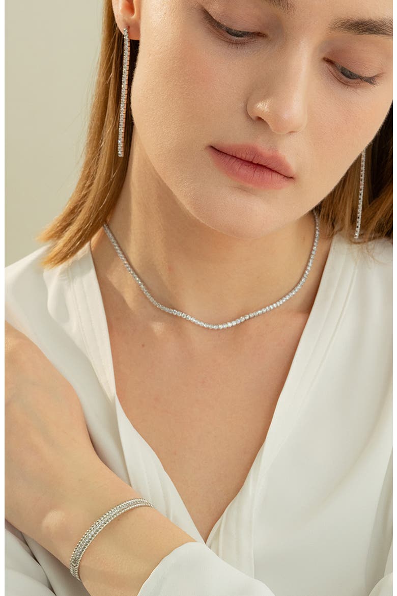 Sterling Silver 18k Gold Plated Cherie Tennis Necklace Statement Sparkle, Alternate, color, Silver