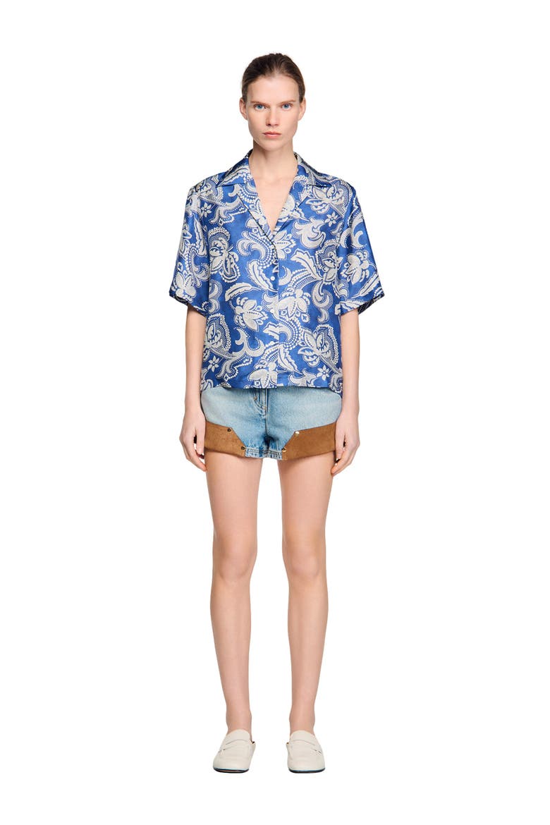 Floral print shirt, Alternate, color, Blue / ecru
