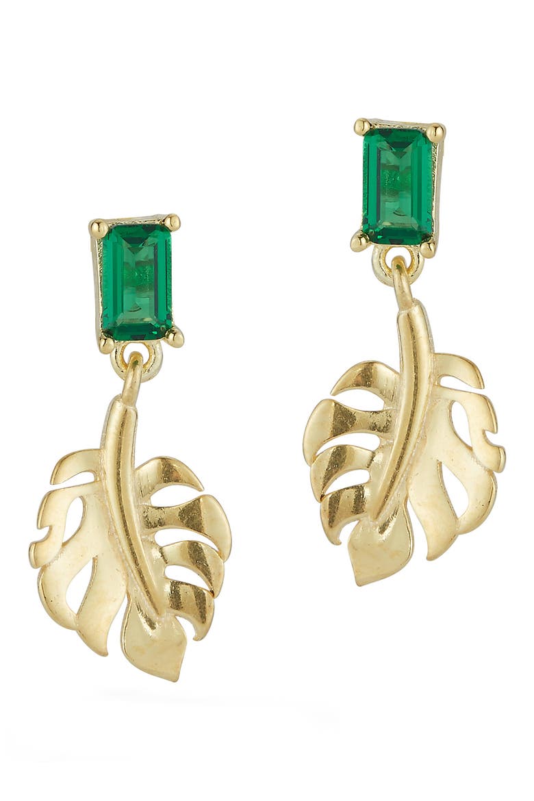 Cubic Zirconia Leaf Drop Earrings, Alternate, color, GOLD