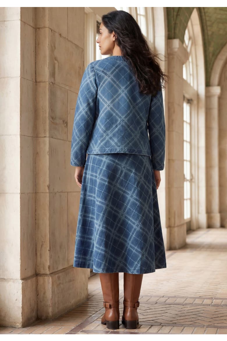 Stretch Denim Lady Jacket, Alternate, color, DENIM BIAS PLAID