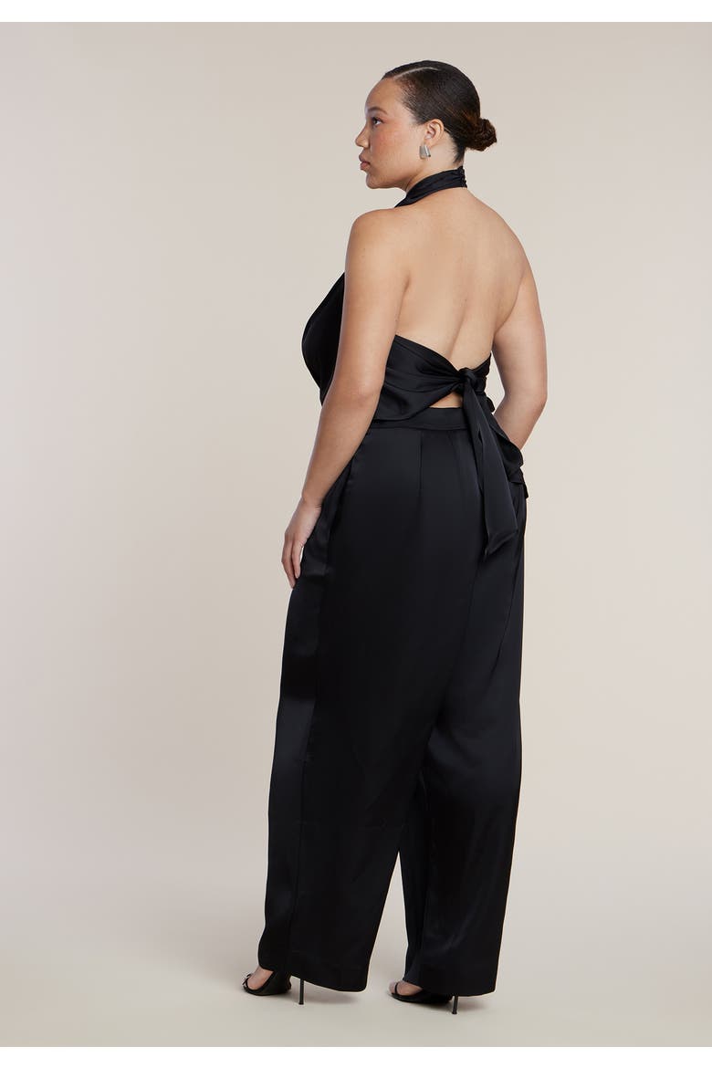 Halter Cowl Neck Satin Jumpsuit, Alternate, color, BLACK ONYX