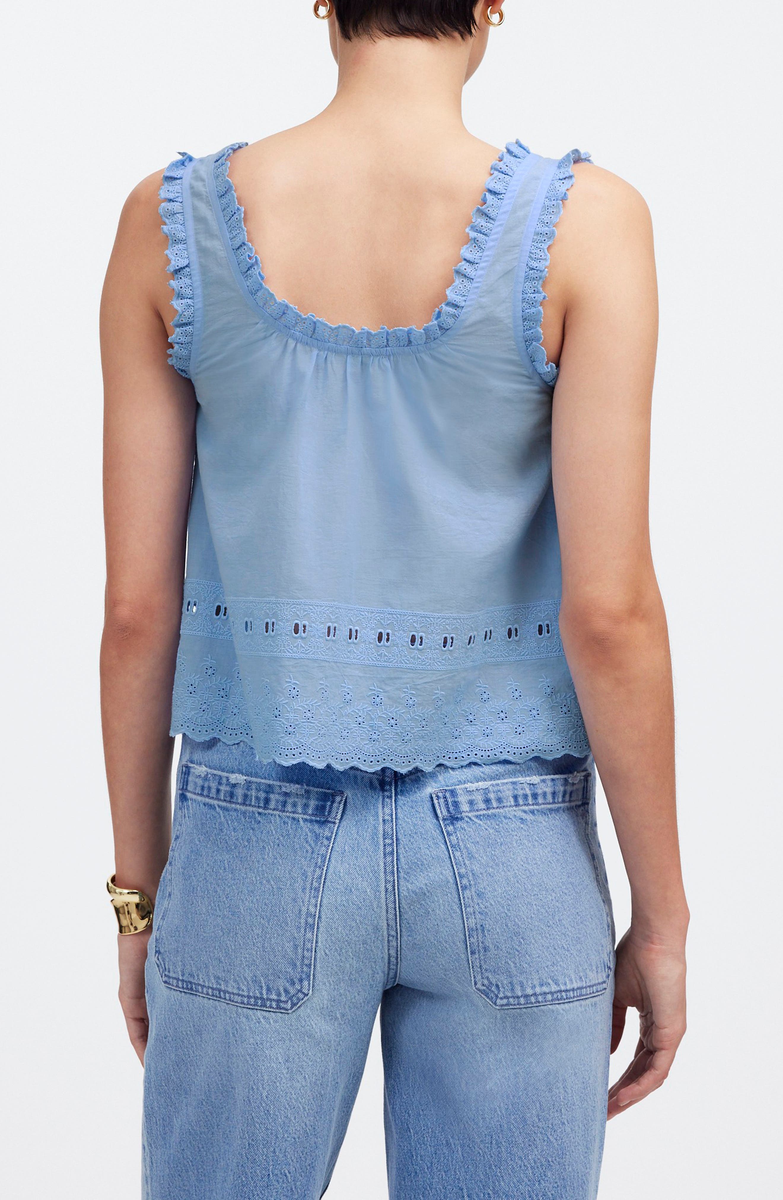 Embroidered Ruffle Trim Sleeveless Top - image 2