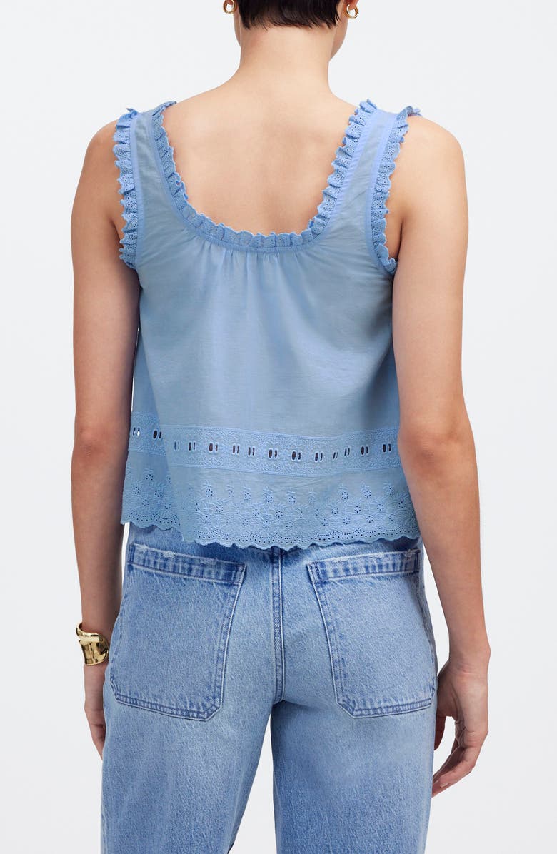 Madewell Embroidered Ruffle Trim Sleeveless Top, Alternate, color, Peri Blue