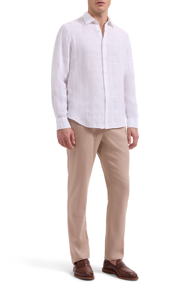 Bugatchi Julian Windowpane Linen Blend Button-Up Shirt, Alternate, color, White