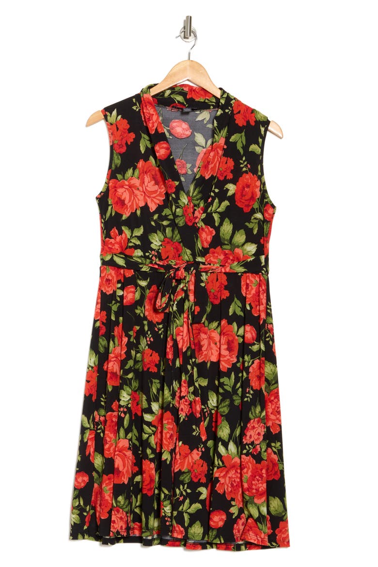 Ezra Floral Sleeveless Faux Wrap Dress, Alternate, color, CARNATION