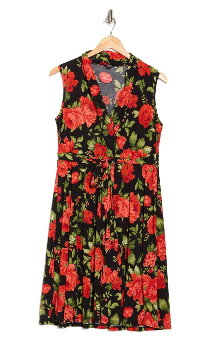 Love By Design Ezra Floral Sleeveless Faux Wrap Dress, Alternate, color, Carnation