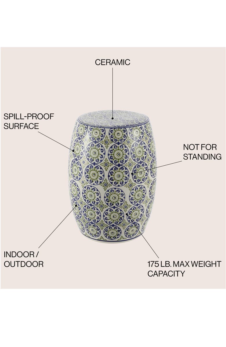 JONATHAN Y Lula 17.25" Suzani Ceramic Garden Stool, Alternate, color, Blue/Green