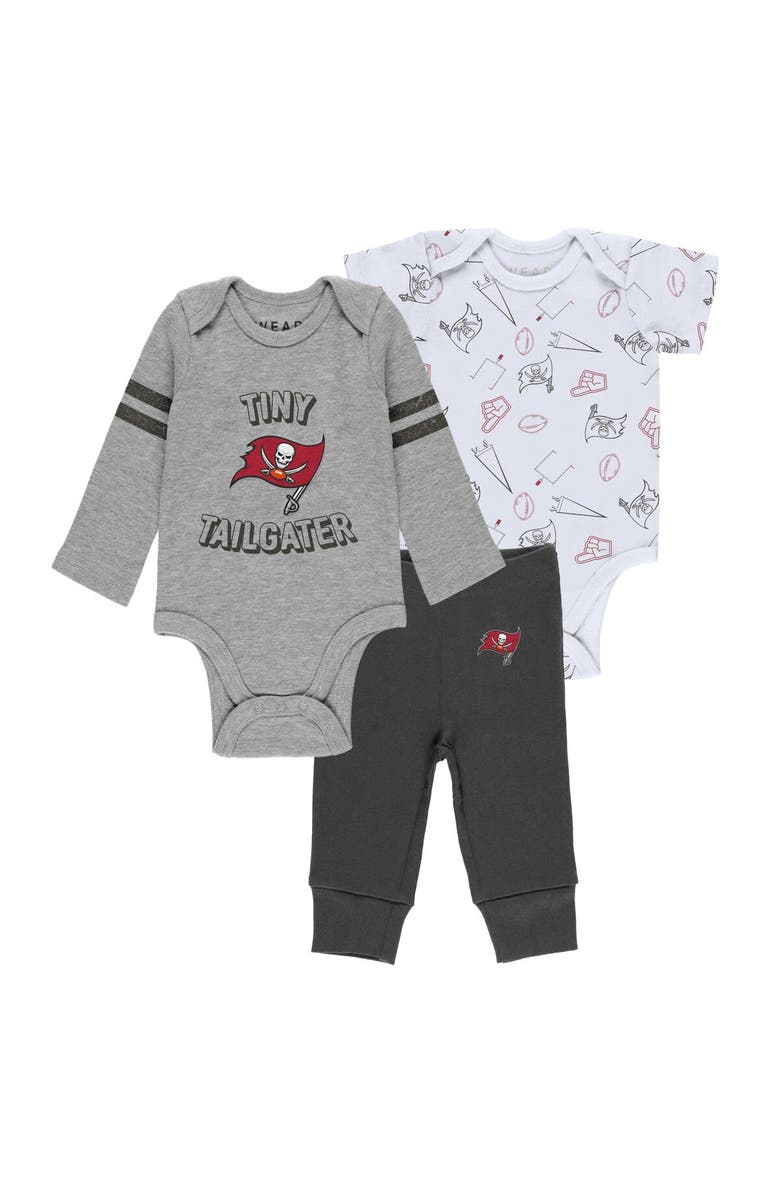 WEAR by Erin Andrews Newborn & Infant WEAR by Erin Andrews Gray/Pewter/White Tampa Bay Buccaneers Three-Piece Turn Me Around Bodysuits & Pant Set, Main, color, 