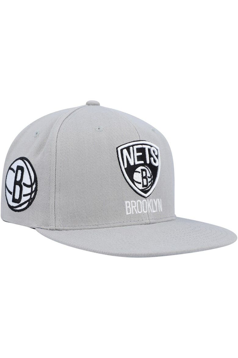 Men's Mitchell & Ness Gray Brooklyn Nets Side Core 2.0 Snapback Hat, Main, color, Gray