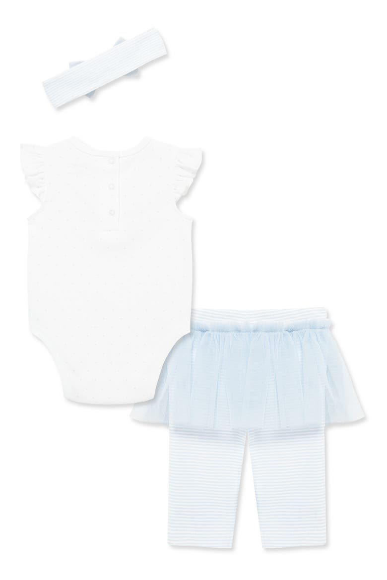 Daisies Bodysuit, Skirted Leggings & Headband Set, Alternate, color, WHITE/ BLUE
