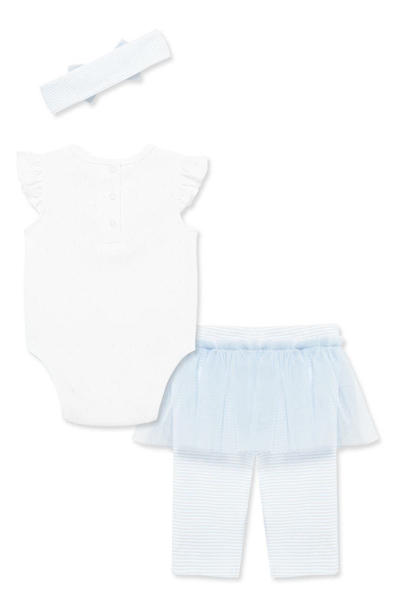 Little Me Daisies Bodysuit, Skirted Leggings & Headband Set, Alternate, color,