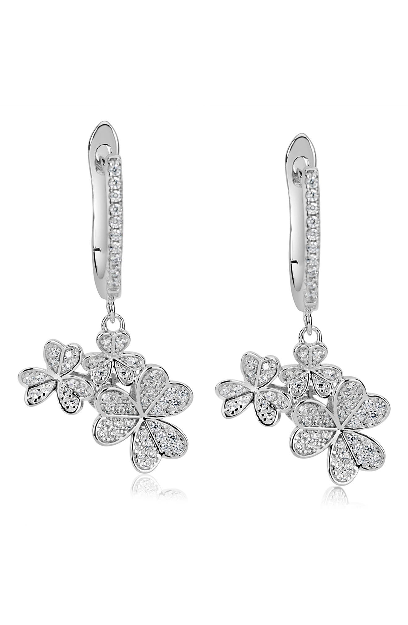 SUZY LEVIAN Sterling Silver Pavé CZ Cluster Clover Drop Earrings
