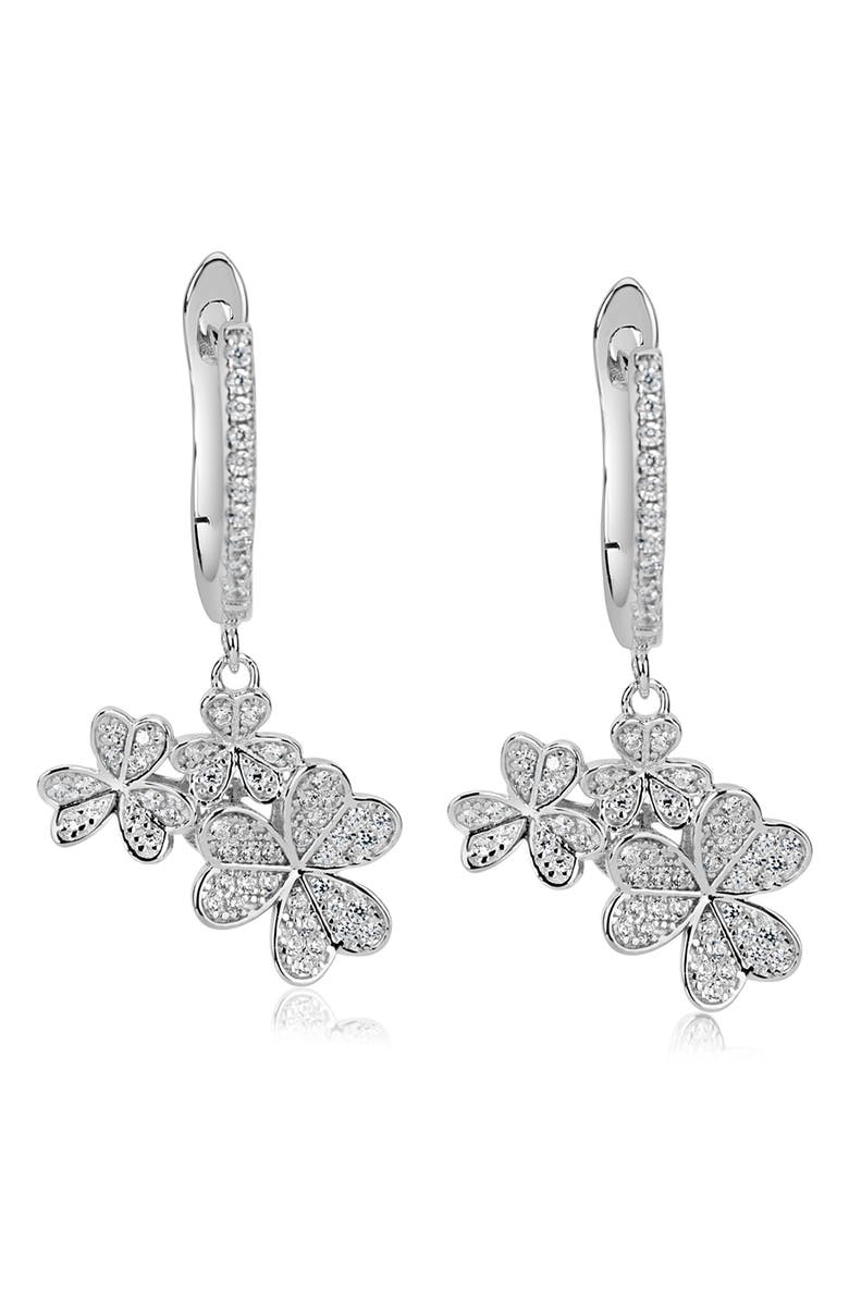 SUZY LEVIAN Sterling Silver Pavé CZ Cluster Clover Drop Earrings, Main, color,