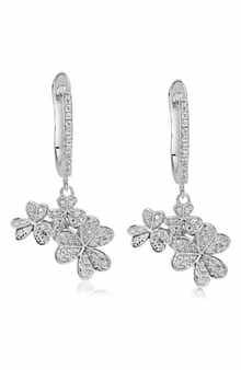SUZY LEVIAN Sterling Silver Pavé CZ Cluster Clover Drop Earrings