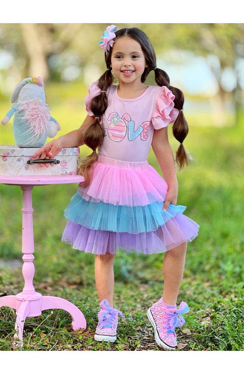 Mia Belle Girls Girls Love Easter Egg Top and Tutu Skirt Set, Alternate, color, Pink