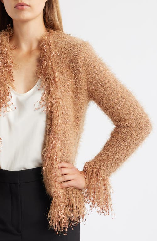 Anne Klein Fring Open Front Cardigan In Brown