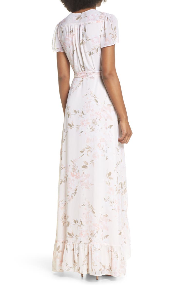 The Natasha Floral Wrap Maxi Dress, Alternate, color, BLUSH BOUQUET PRINT