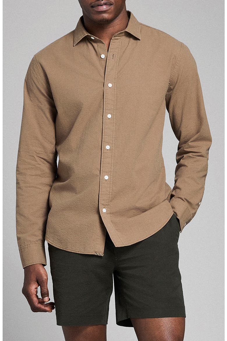 Cedar Seersucker Button-Up Shirt, Main, color, OLIVE KHAKI
