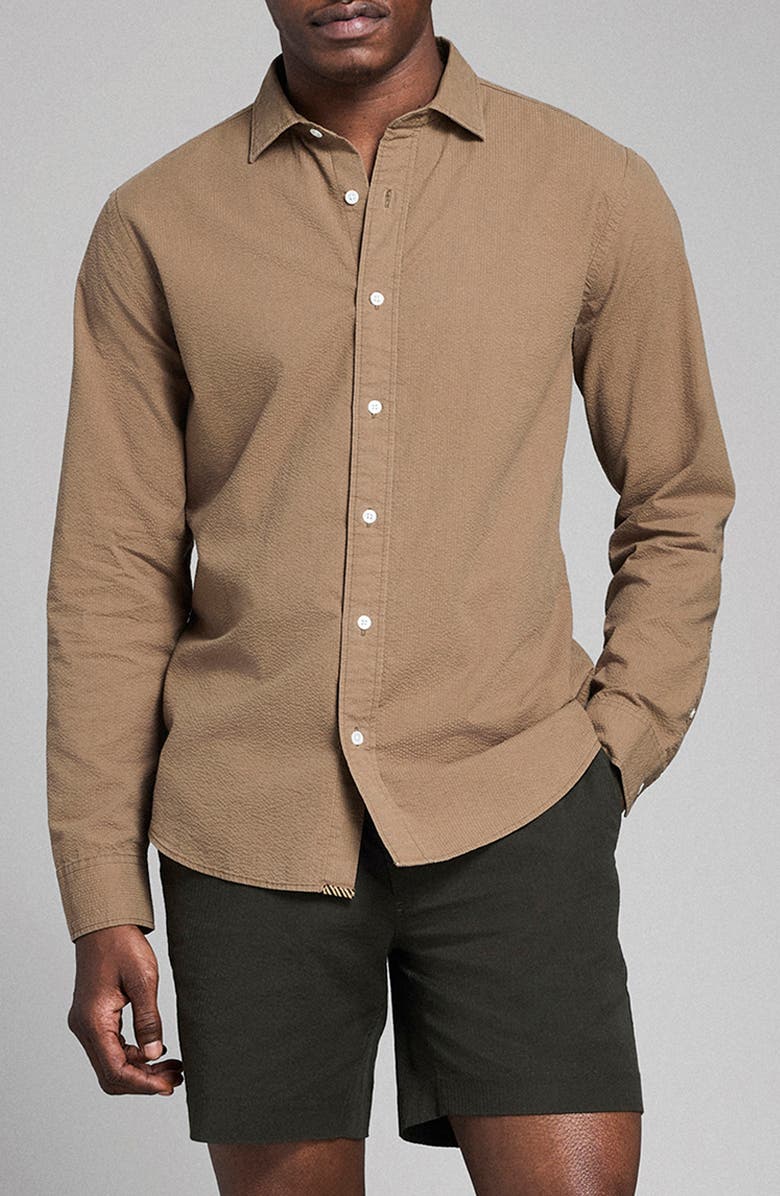 Billy Reid Cedar Seersucker Button-Up Shirt, Main, color, Olive Khaki