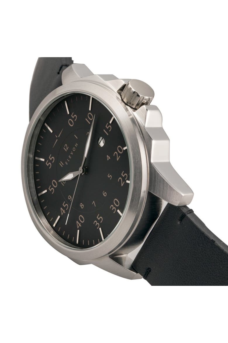 Hughes Leather-Band Watch w/ Date, Alternate, color, Silver/Black/Black