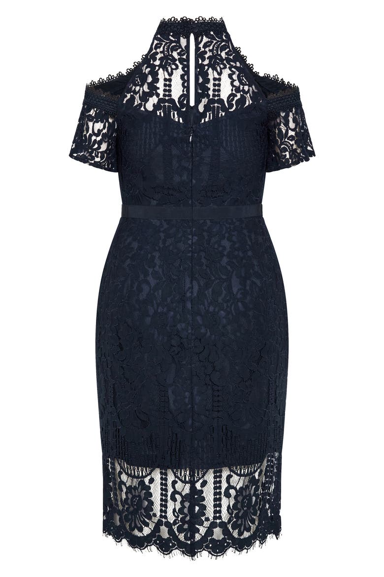 Pippa Cutout Lace Overlay Cocktail Midi Dress, Alternate, color, NAVY