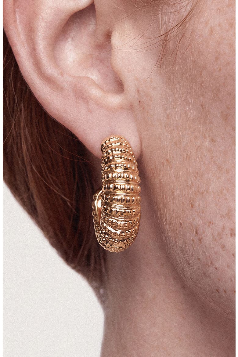 Ribbed Dome Hoop Earrings, Alternate, color, GOLD