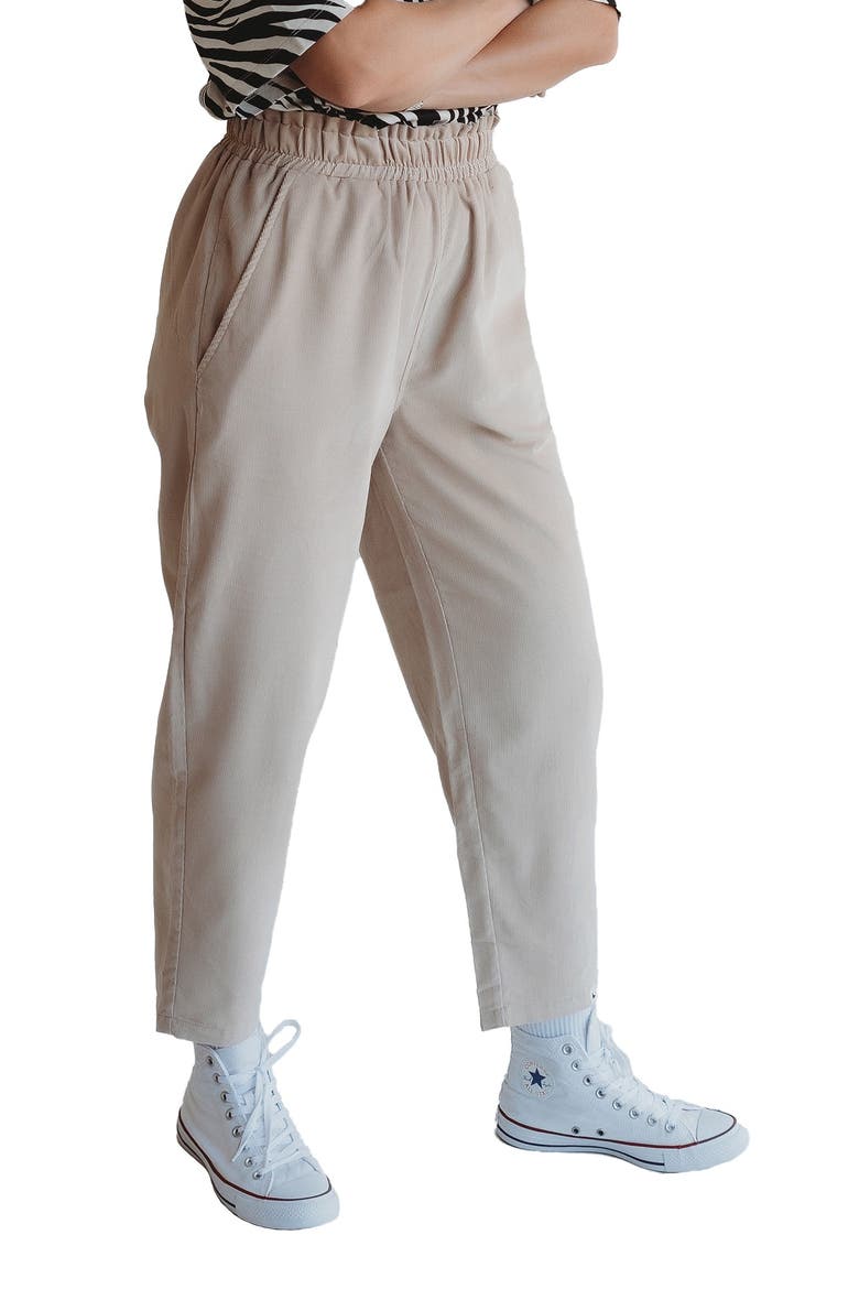 Organic Cotton Kate Corduroy Barrel Leg Trousers, Alternate, color, Stone