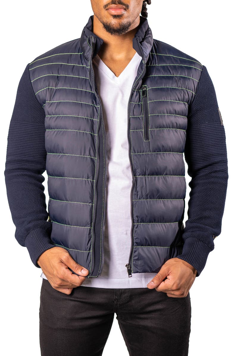 Maceoo Quilted & Knit Bomber Jacket, Alternate, color, Blue