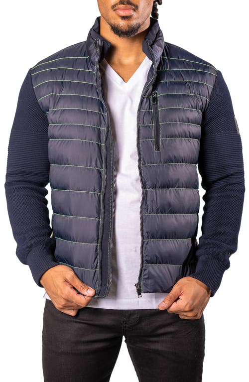 Maceoo Quilted & Knit Bomber Jacket In Blue