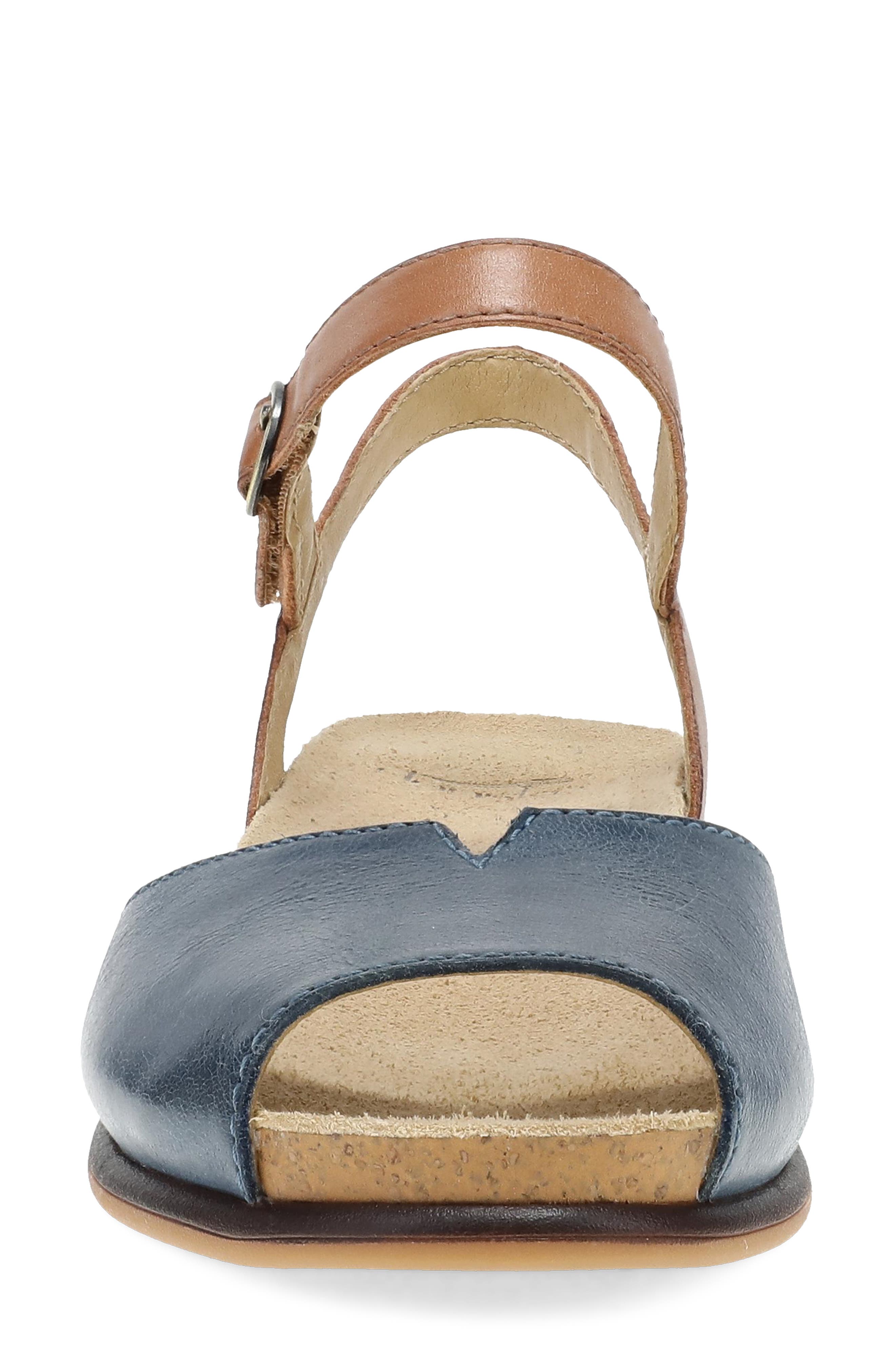 Cass Ankle Strap Peep Toe Wedge Sandal, Alternate, color, BLUE/ TAN