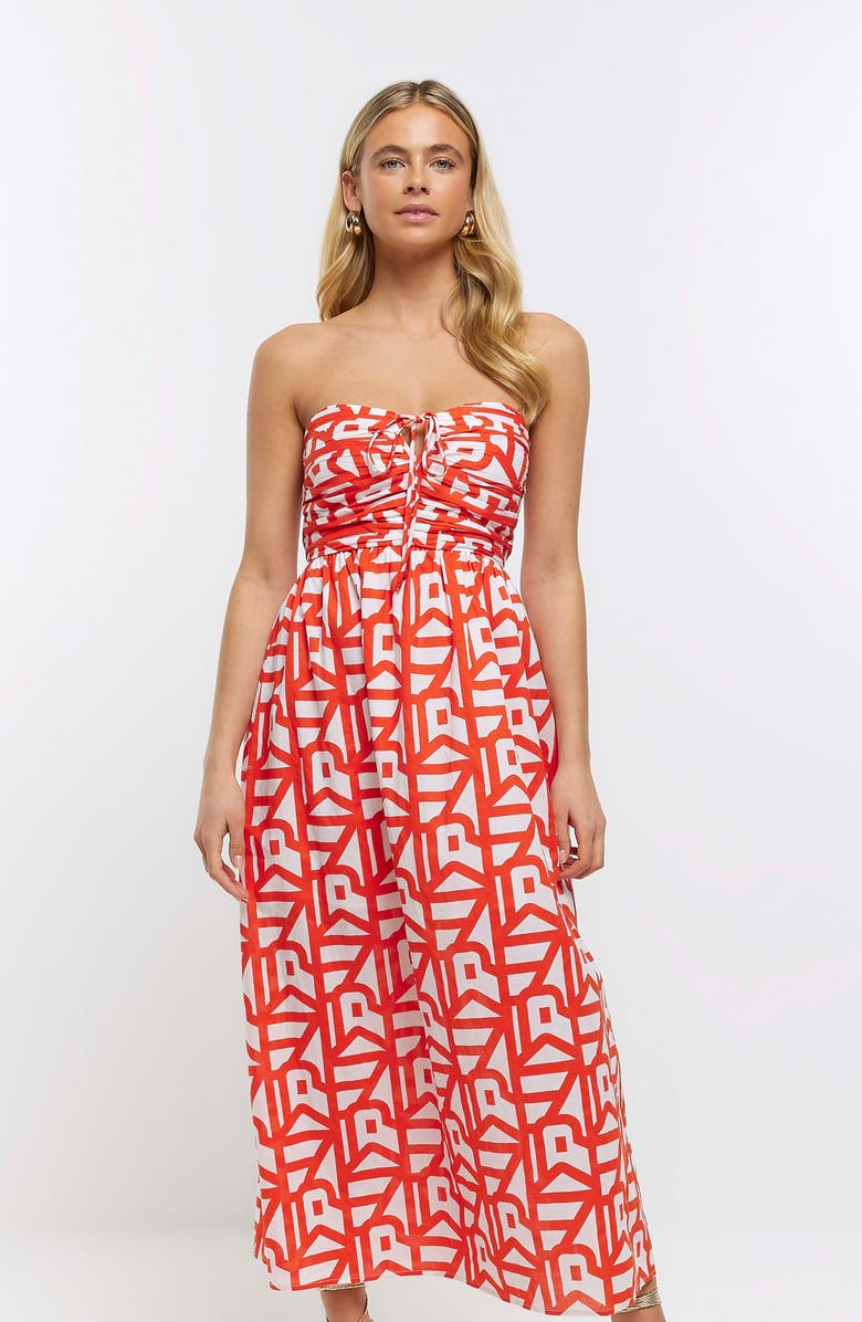 open lace back dress Rent River Island Pink Bow Bandeau Bodycon Midi Dress