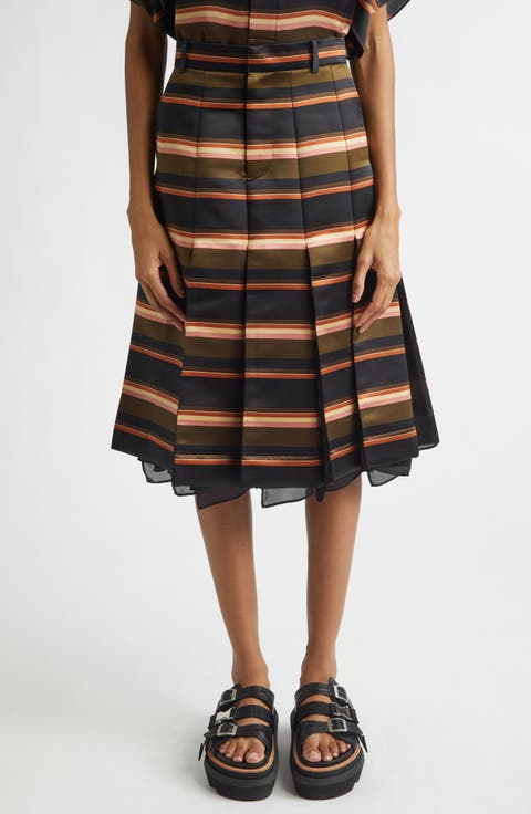 Pleated Horizontal Stripe Skirt