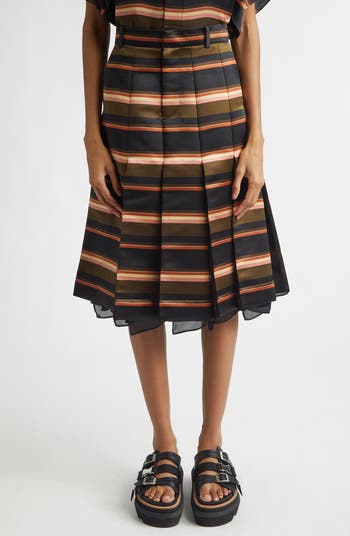 Sacai Pleated Horizontal Stripe Skirt | Nordstrom