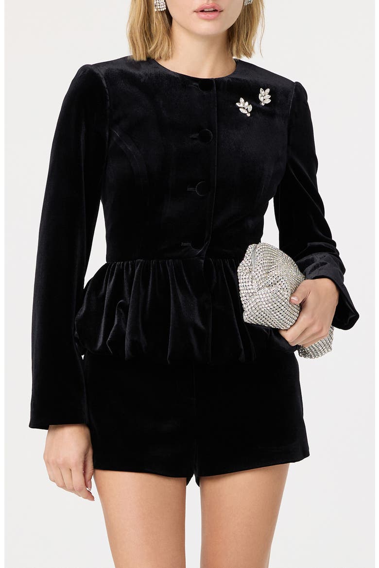 Nicolle Velvet Peplum Jacket, Main, color, BLACK