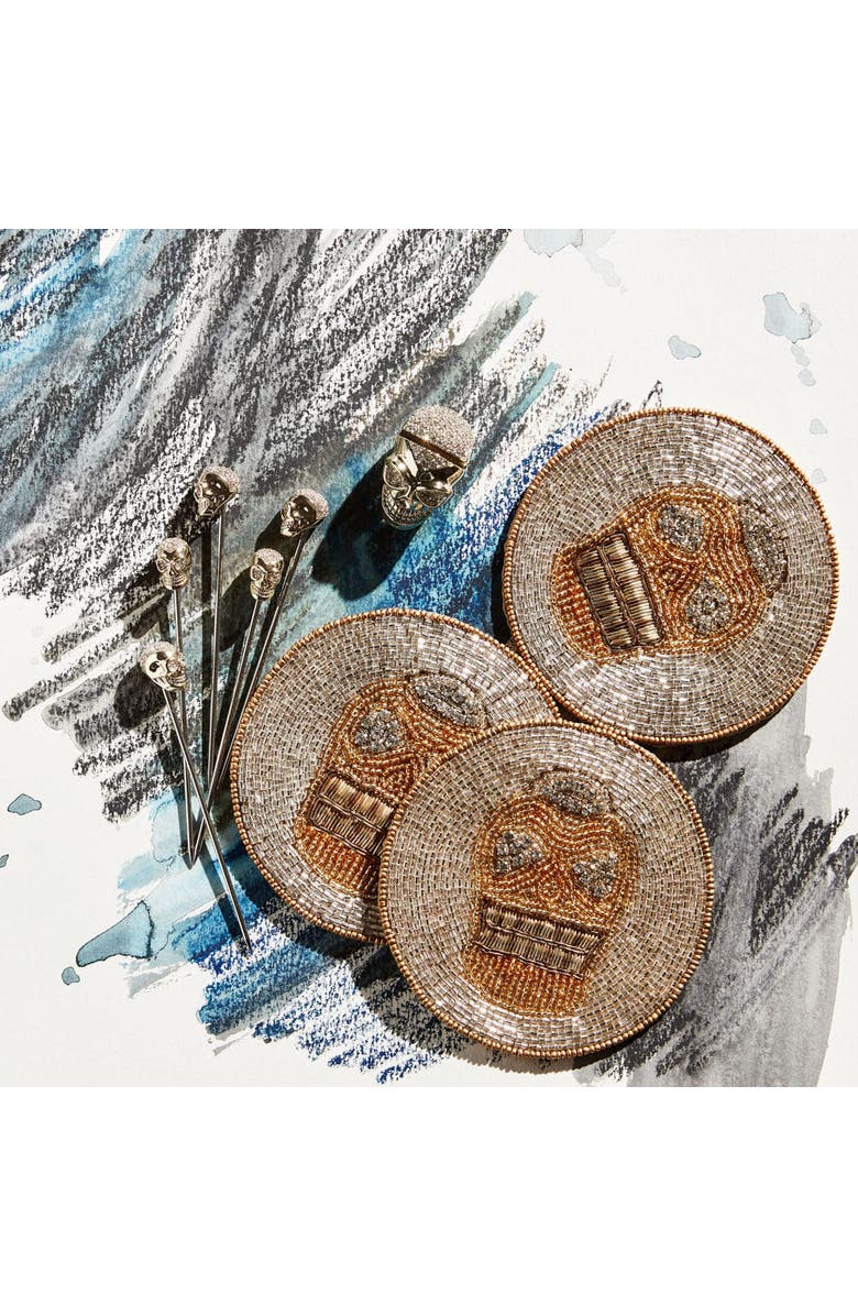 Joanna Buchanan Hand beaded or woven coasters, Alternate, color, Silver Skull