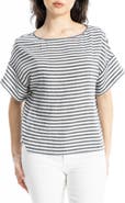 MAX STUDIO Stripe Crinkle Drop Shoulder Top