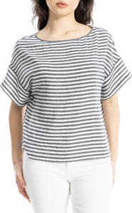 MAX STUDIO Stripe Crinkle Drop Shoulder Top