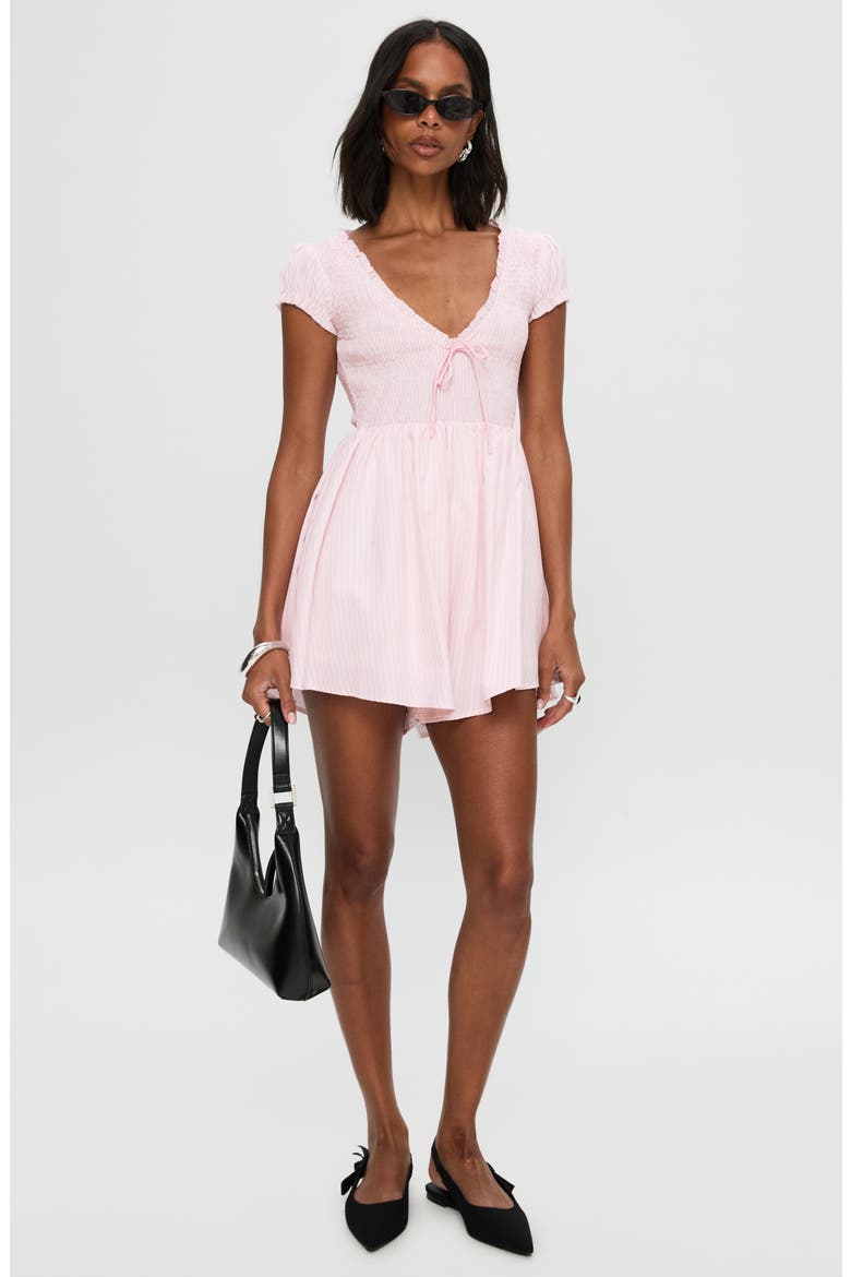 Wescott Stripe Romper, Alternate, color, PINK / WHITE