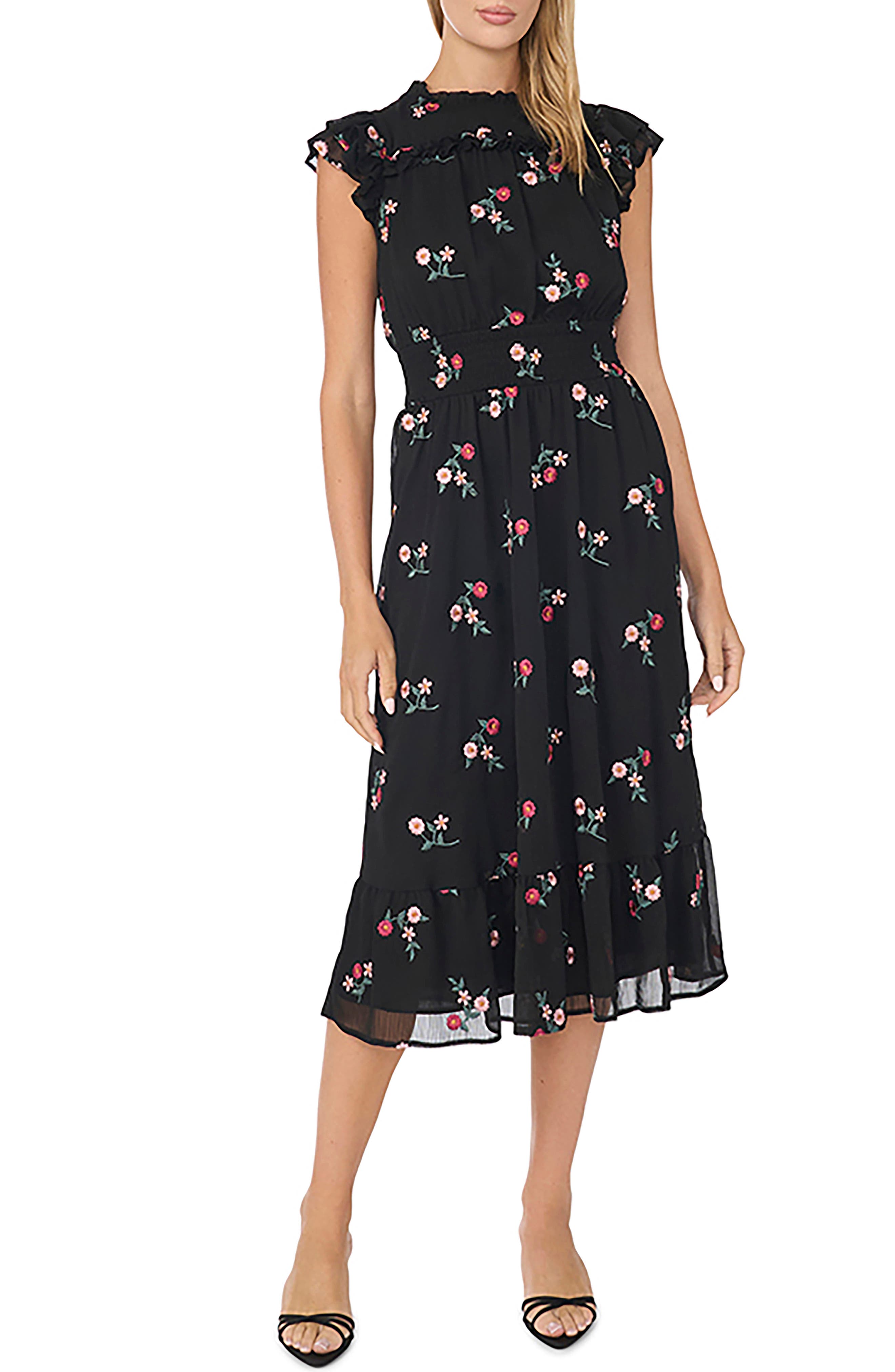 CeCe Flutter Sleeve Smocked Waist Midi Dress (Women) | Nordstrom