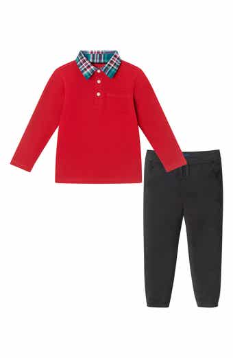 Andy & Evan Kids' Holiday Long Sleeve Polo & Pants Set