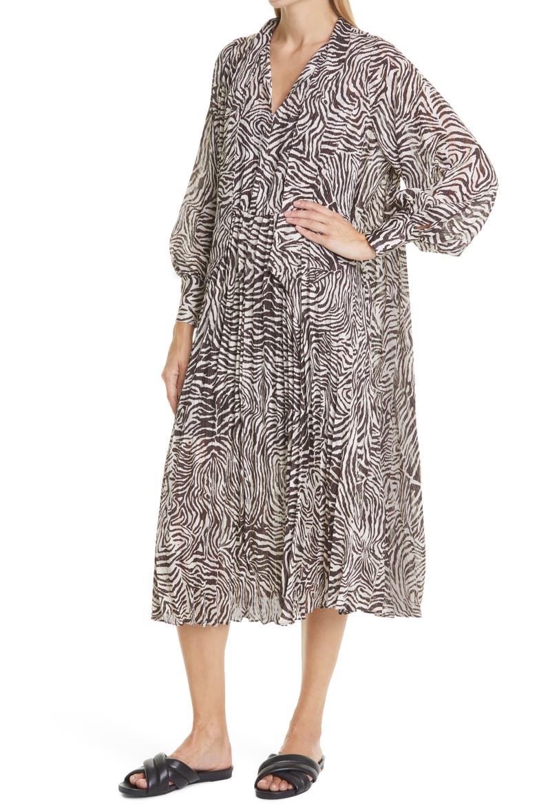 Dorothe Abstract Animal Print Long Sleeve Midi Dress, Alternate, color, CHOCO ZEBRA