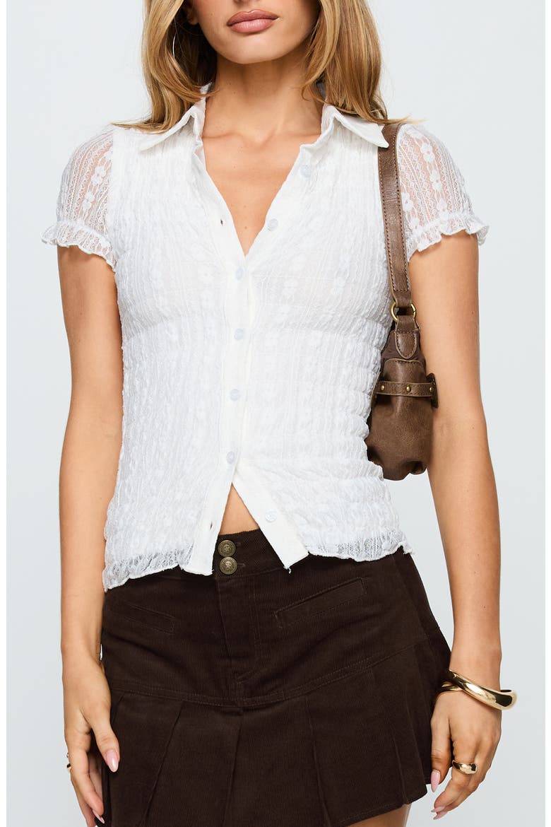 Melaniya Lace Button Up Top, Main, color, WHITE
